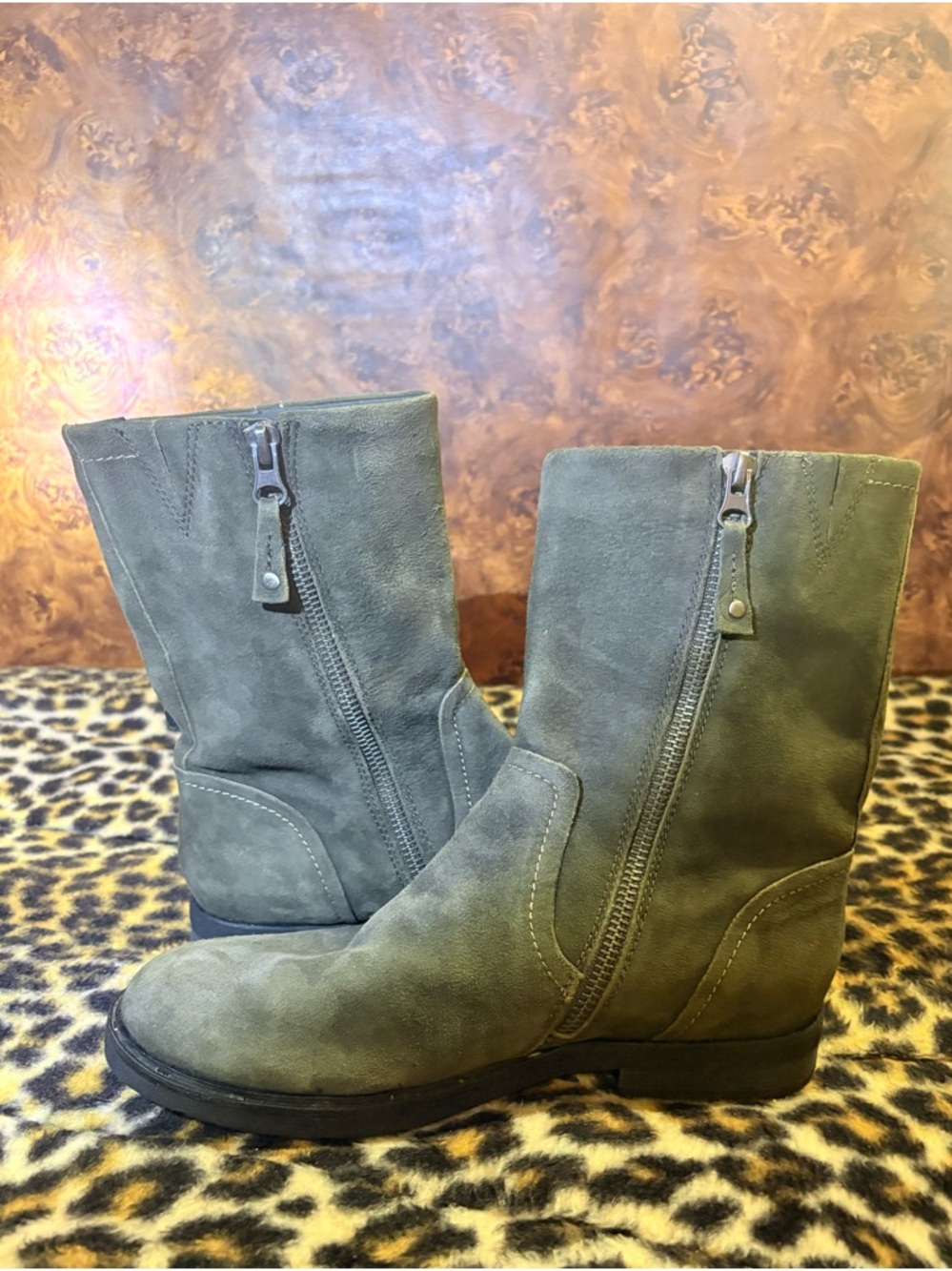 OTBT Olive Green Suede Zip Up with Buckles Mid-calf Size 6 M (Moto Boot) - Picture 2 of 6